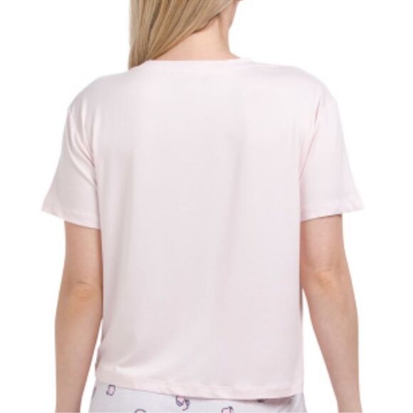 Life is Good Light Pink Navy Coffee Cup Graphic Short Sleeve Top & Shorts PJ Set - Picture 4 of 15